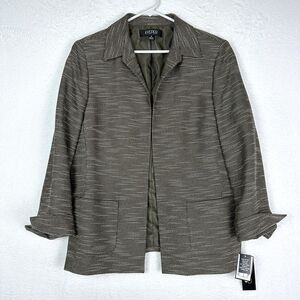 Kasper Open Front Blazer Jacket NWT Womens 16 Brown White Pockets Lined